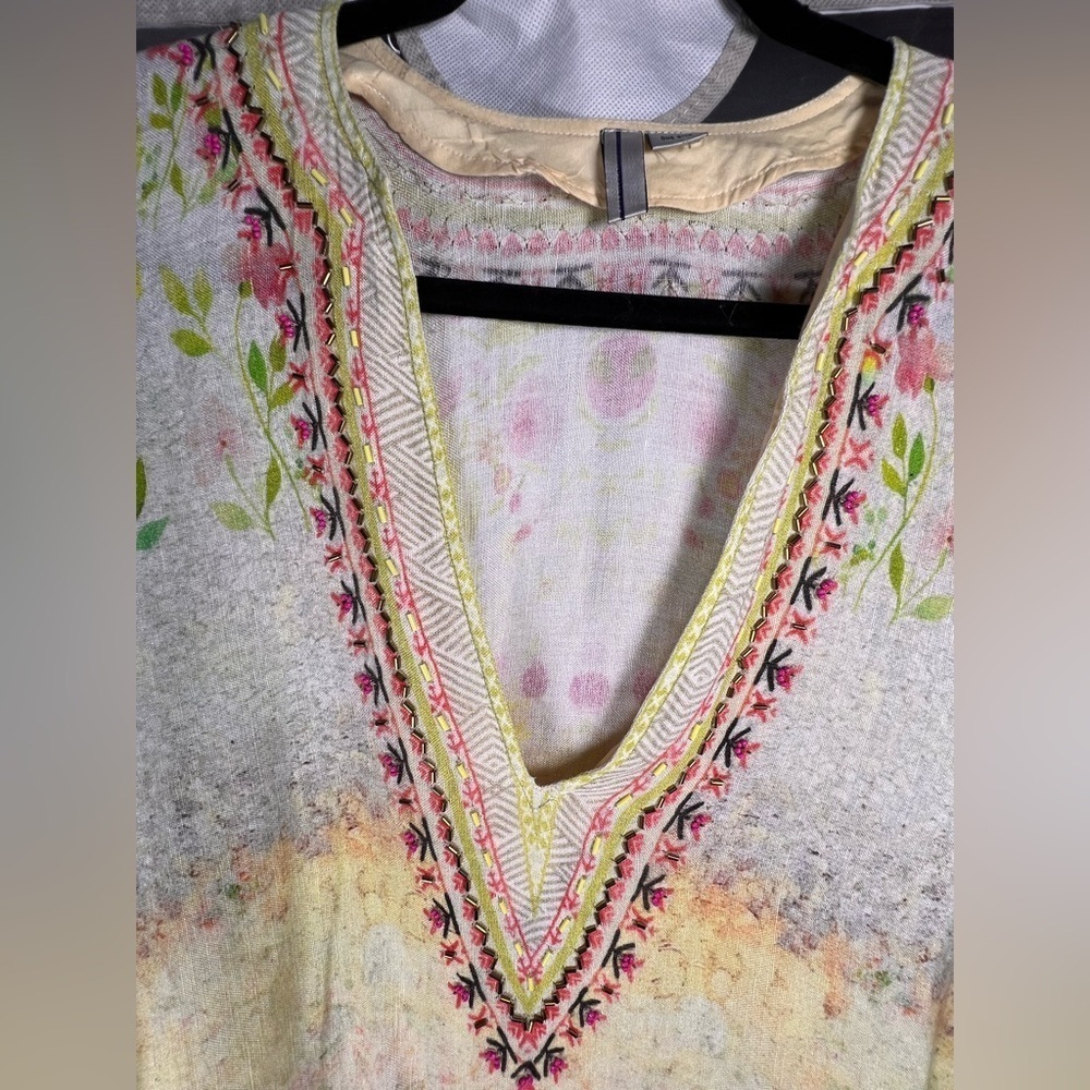 Anthropology Bl-nk Beaded 100% Linen Poncho O/S like new condition - Picture 4 of 9
